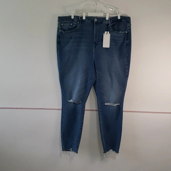 Good American x Zara High Rise Skinny Jeans Medium Wash Women's 30W/62 Distress - Picture 11 of 16